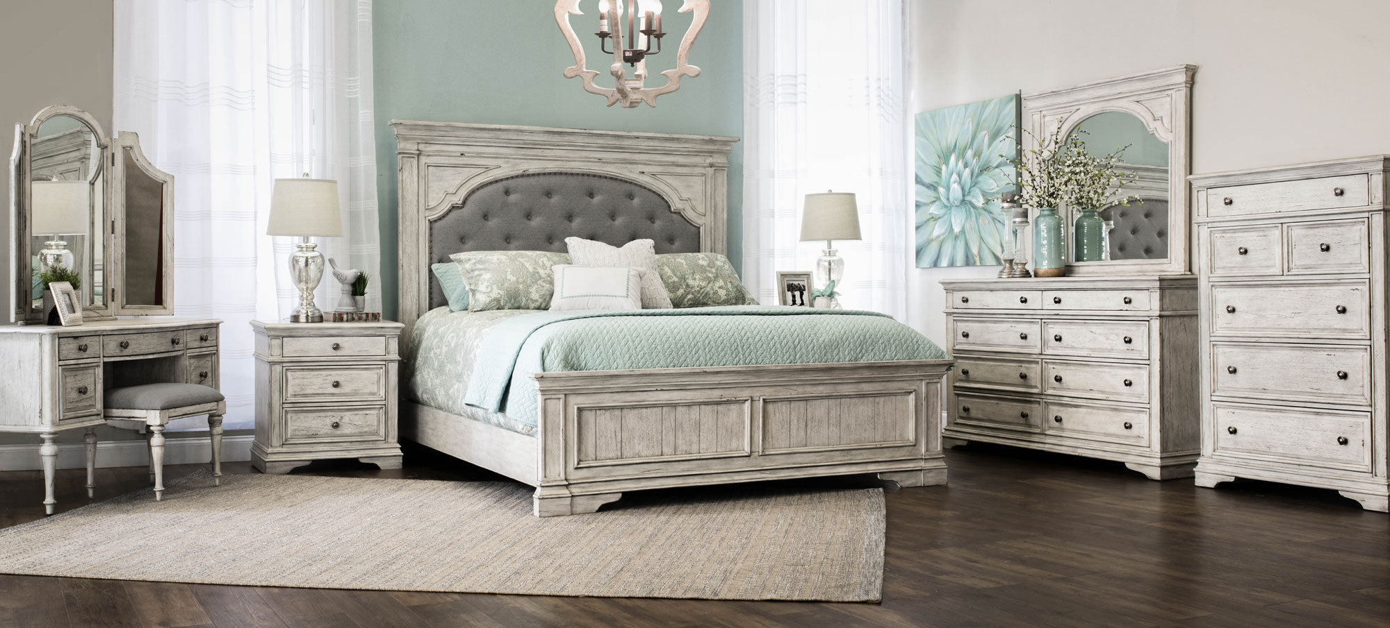 【タペストリー】white エリシア Steve Silver Highland Park Cathedral White Bedroom Set – Luna