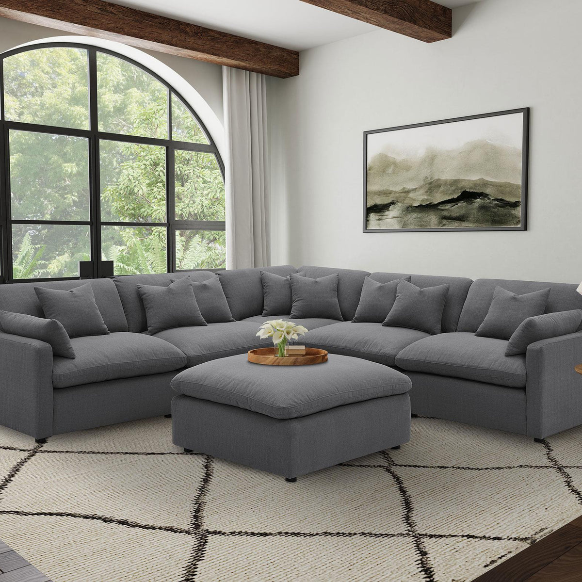 Hobson Charcoal 5-Piece Upholstered Modular Sectional with Ottoman 
