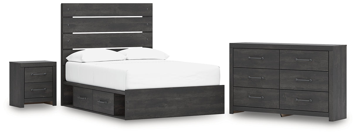Hollivern Full Panel Bed with Storage with Dresser and Nightstand in Dark Gray from Ashley - Luna Furniture