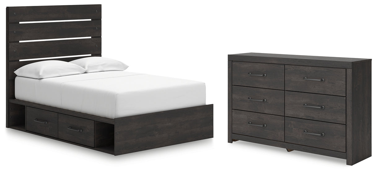 Hollivern Full Panel Bed with Storage with Dresser in Dark Gray from Ashley - Luna Furniture
