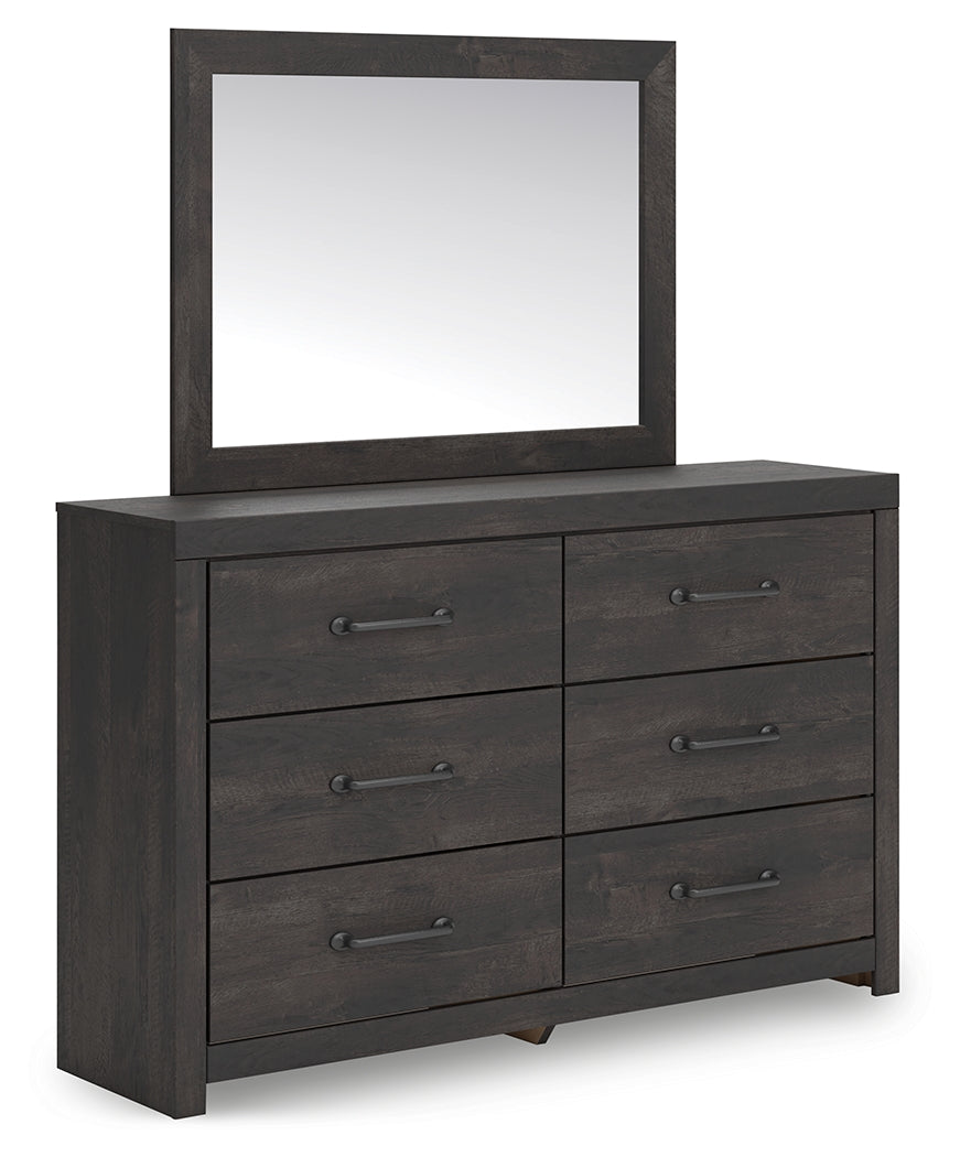 Hollivern Full Panel Bed with Storage with Mirrored Dresser, Chest and Nightstand in Dark Gray from Ashley Furniture - Luna Furniture