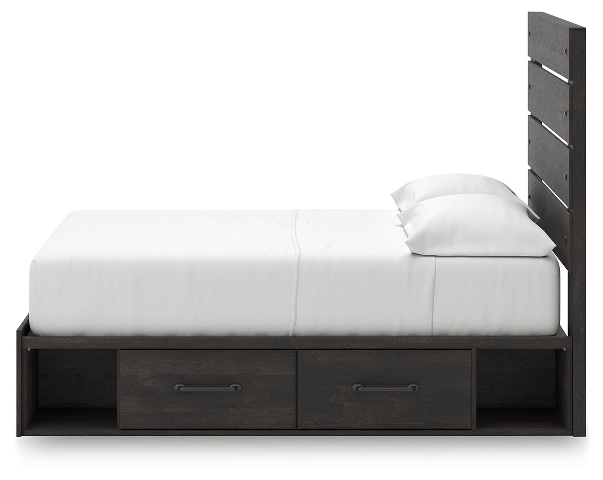 Hollivern Full Panel Bed with Storage with Mirrored Dresser, Chest and Nightstand in Dark Gray from Ashley Furniture - Luna Furniture