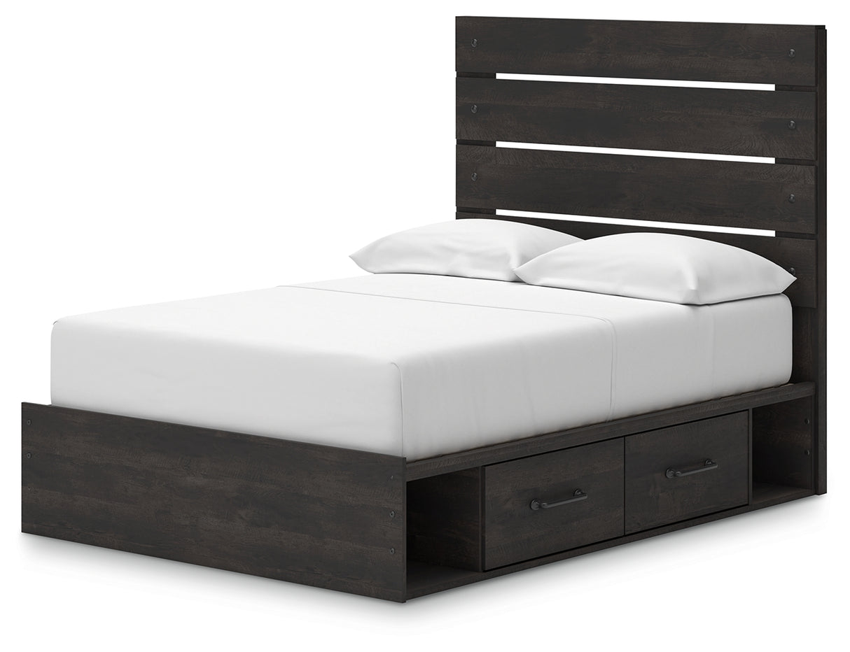 Hollivern Full Panel Bed with Storage with Mirrored Dresser and 2 Nightstands in Dark Gray from Ashley Furniture - Luna Furniture