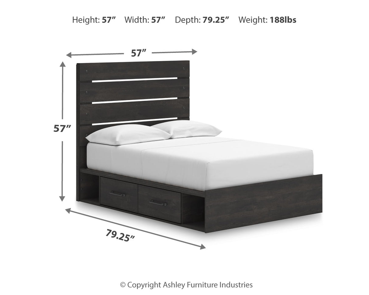 Hollivern Full Panel Bed with Storage with Mirrored Dresser and 2 Nightstands in Dark Gray from Ashley Furniture - Luna Furniture