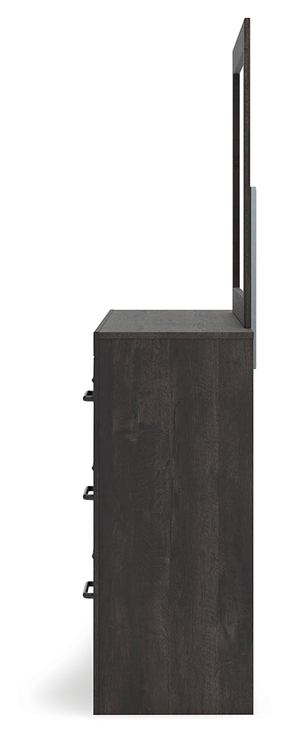 Hollivern Full Panel Bed with Storage with Mirrored Dresser and Nightstand in Dark Gray from Ashley - Luna Furniture