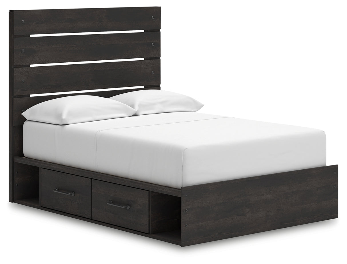 Hollivern Full Panel Bed with Storage with Mirrored Dresser and Nightstand in Dark Gray from Ashley - Luna Furniture