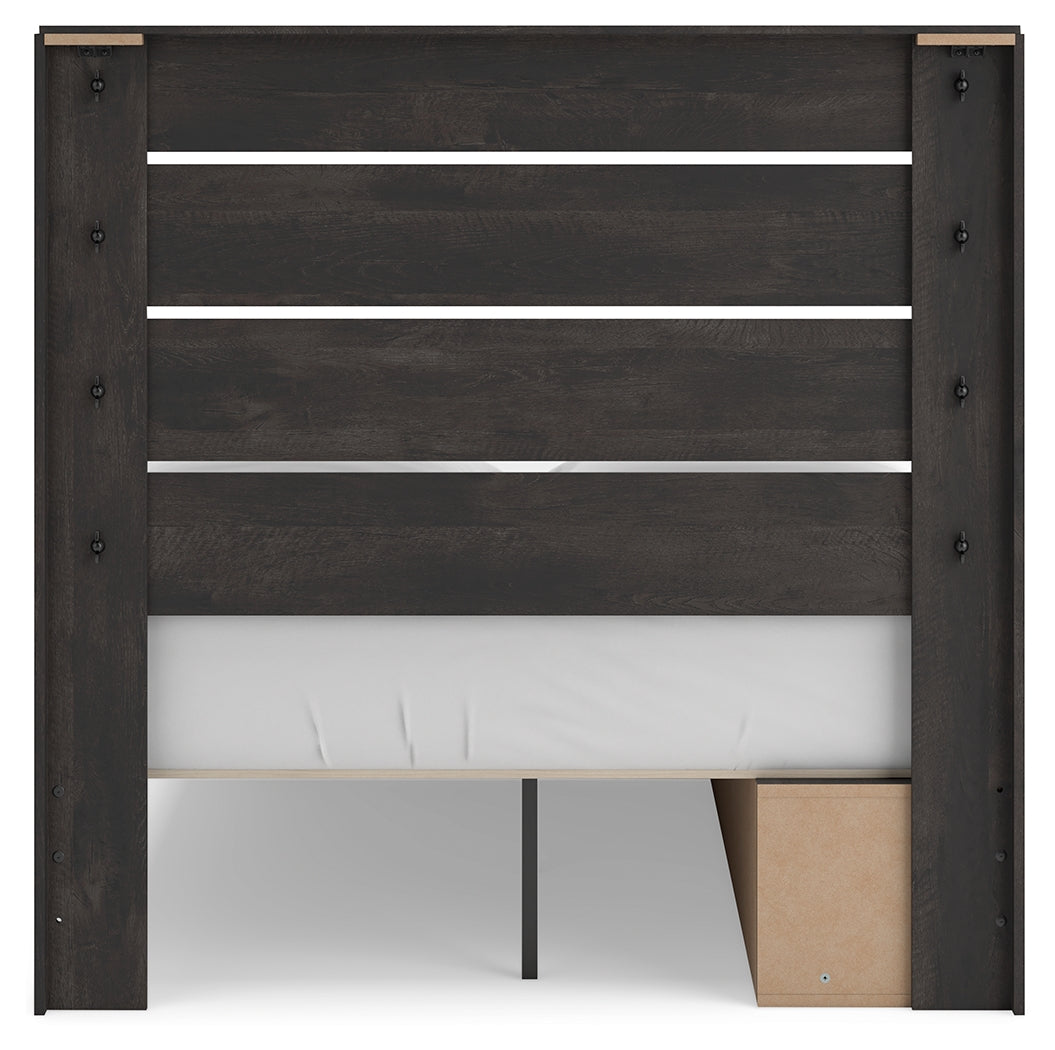 Hollivern Full Panel Bed with Storage with Mirrored Dresser and Nightstand in Dark Gray from Ashley - Luna Furniture