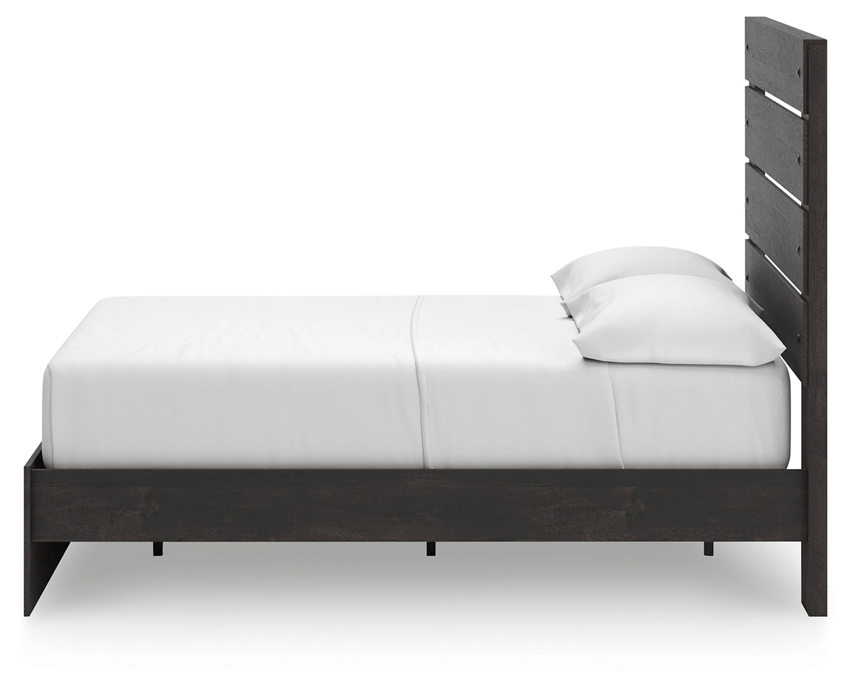 Hollivern Full Panel Bed with Storage with Mirrored Dresser and Nightstand in Dark Gray from Ashley - Luna Furniture