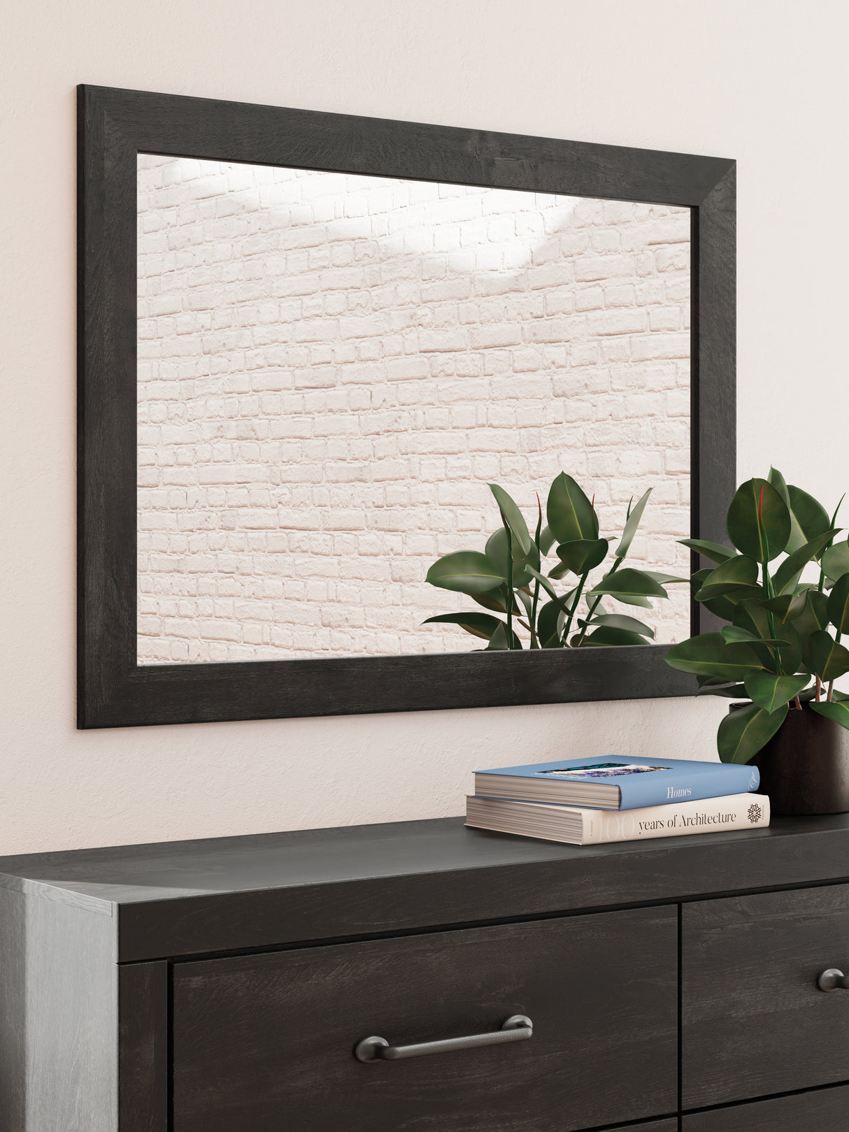 Hollivern Full Panel Bed with Storage with Mirrored Dresser and Nightstand in Dark Gray from Ashley - Luna Furniture