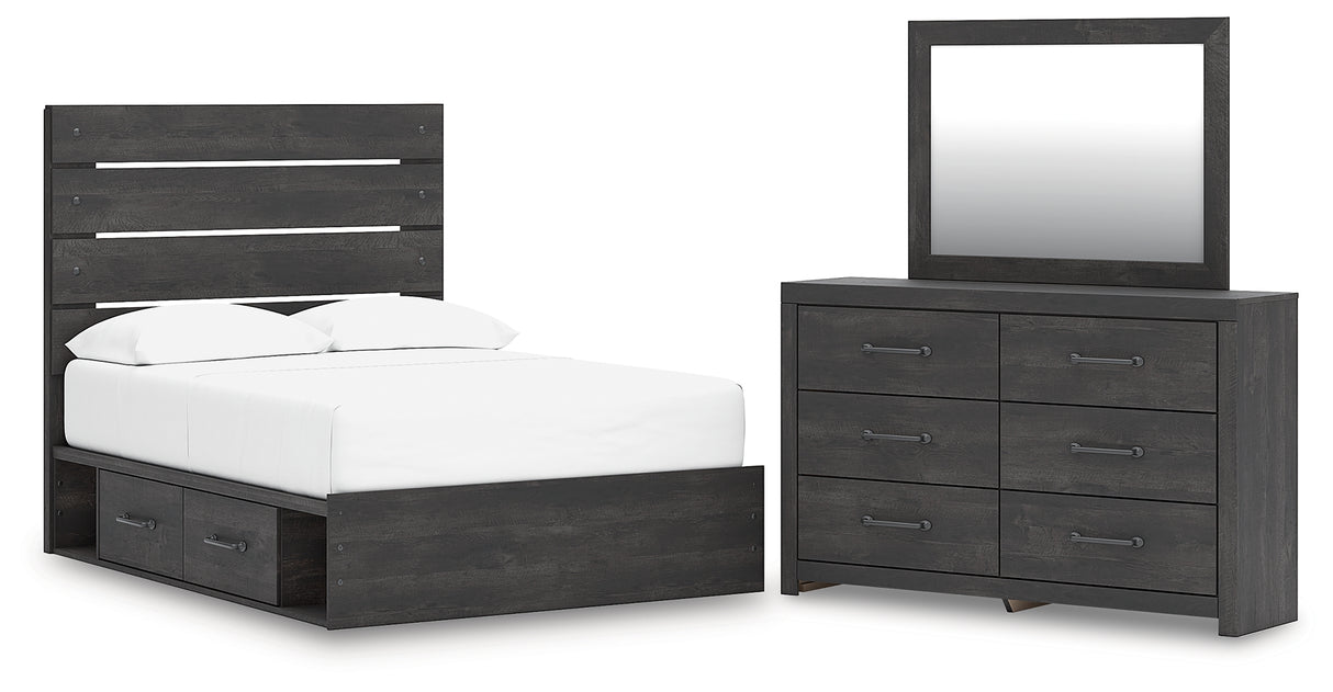 Hollivern Full Panel Bed with Storage with Mirrored Dresser in Dark Gray from Ashley - Luna Furniture