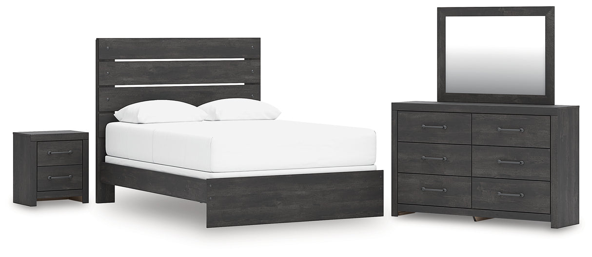 Hollivern Queen Panel Bed with Mirrored Dresser and Nightstand in Dark Gray from Ashley - Luna Furniture