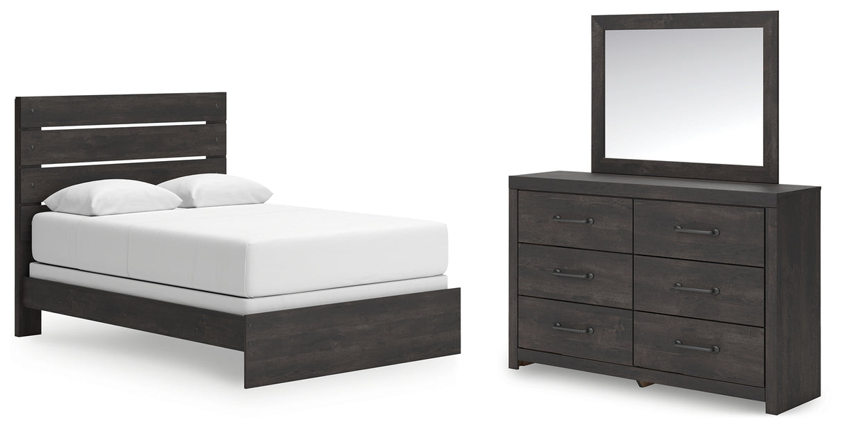 Hollivern Queen Panel Bed with Mirrored Dresser in Dark Gray from Ashley - Luna Furniture