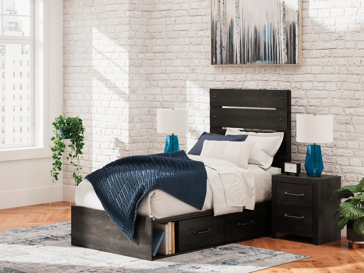 Hollivern Twin Panel Bed with Storage with Dresser in Dark Gray from Ashley - Luna Furniture
