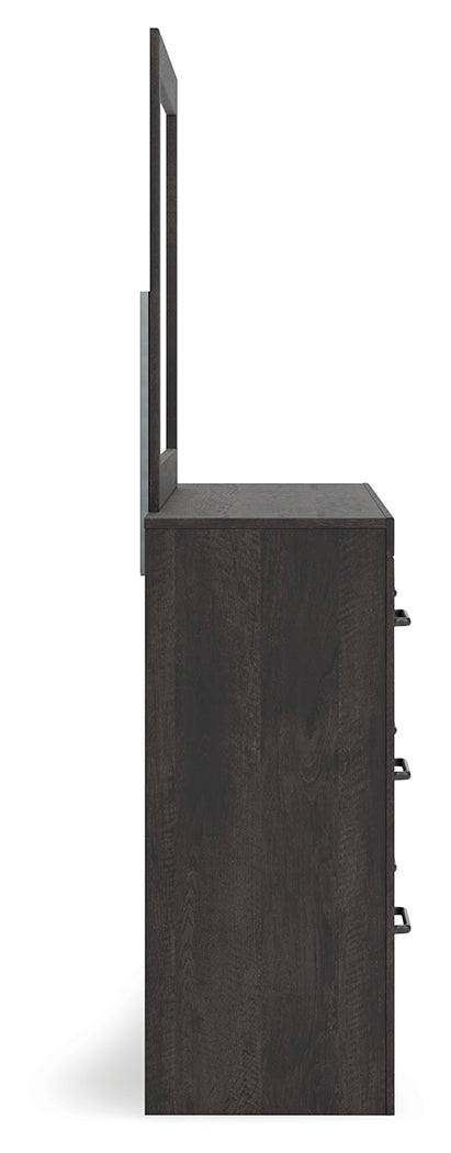 Hollivern Twin Panel Bed with Storage with Mirrored Dresser and Nightstand in Dark Gray from Ashley - Luna Furniture