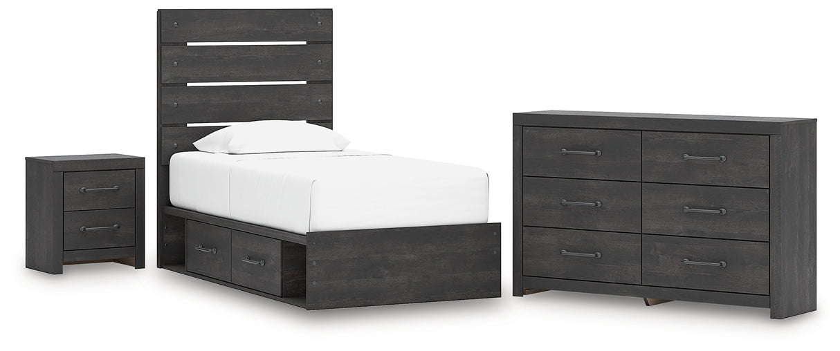 Hollivern Twin Panel Storage Bed with Dresser and Nightstand in Dark Gray from Ashley - Luna Furniture