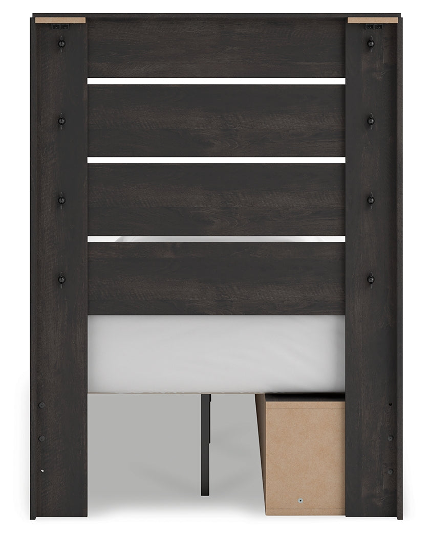 Hollivern Twin Panel Storage Bed with Mirrored Dresser and Nightstand in Dark Gray from Ashley - Luna Furniture