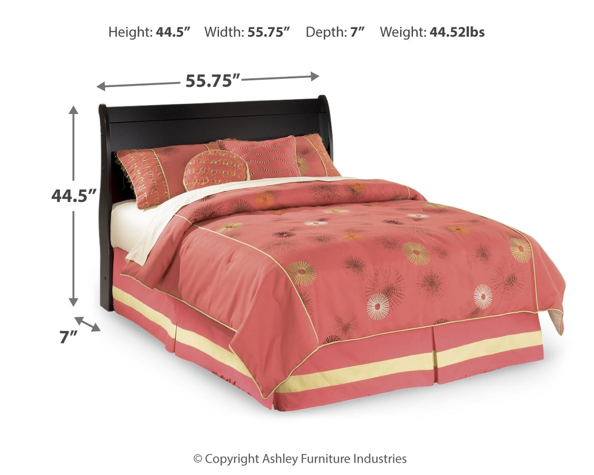 Huey Vineyard Full Sleigh Headboard Bed with Mirrored Dresser, Chest and 2 Nightstands in Black from Ashley Furniture - Luna Furniture