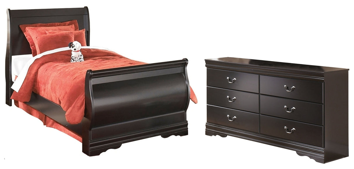 Huey Vineyard Twin Sleigh Bed with Dresser in Black from Ashley - Luna Furniture