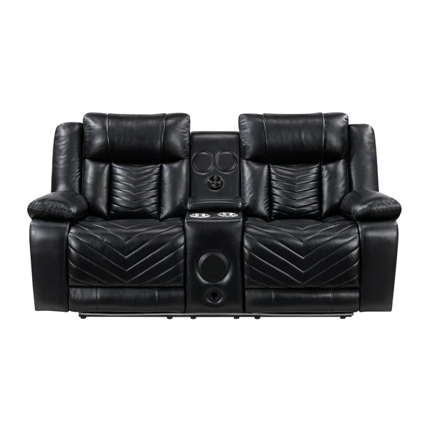 Huron Black Power Double Reclining Loveseat with Center Console