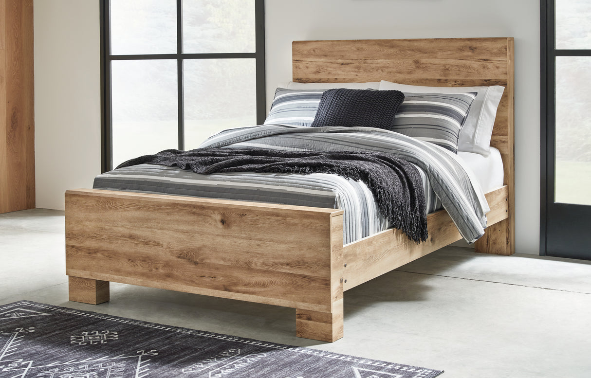 Hyanna Full Panel Bed with Mirrored Dresser and Nightstand in Tan Brown from Ashley Furniture - Luna Furniture