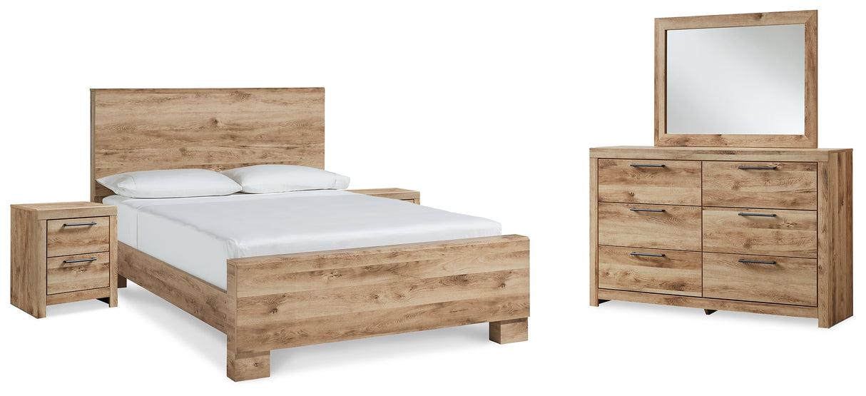 Hyanna King Panel Bed with Mirrored Dresser and 2 Nightstands in Tan Brown from Ashley Furniture - Luna Furniture