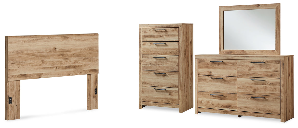 Hyanna Queen Panel Headboard with Mirrored Dresser and Chest in Tan Brown from Ashley - Luna Furniture