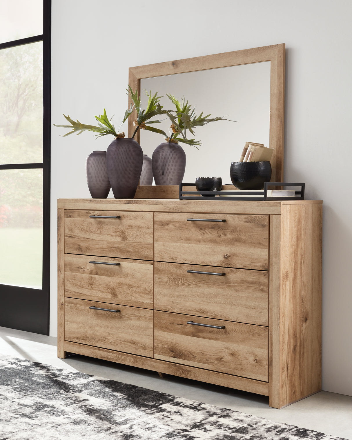 Hyanna Queen Panel Headboard with Mirrored Dresser in Tan Brown from Ashley Furniture - Luna Furniture
