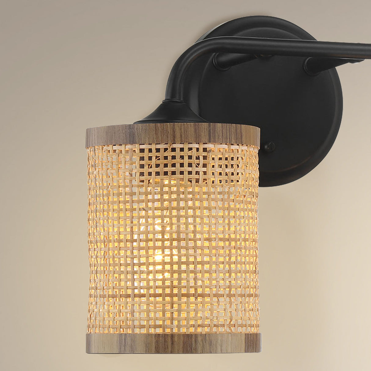 Quell 2-Light Rattan Wall Sconce with Black Metal Finish from Ashcroft Furniture - Luna Furniture