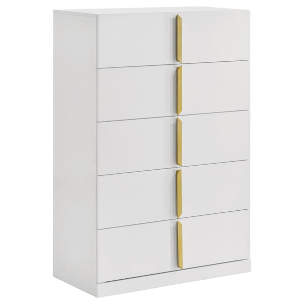 Ines White High Gloss 5-Drawer Bedroom Chest