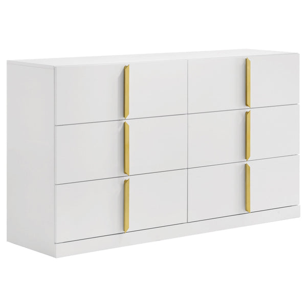 Ines White High Gloss 6-Drawer Bedroom Dresser Cabinet