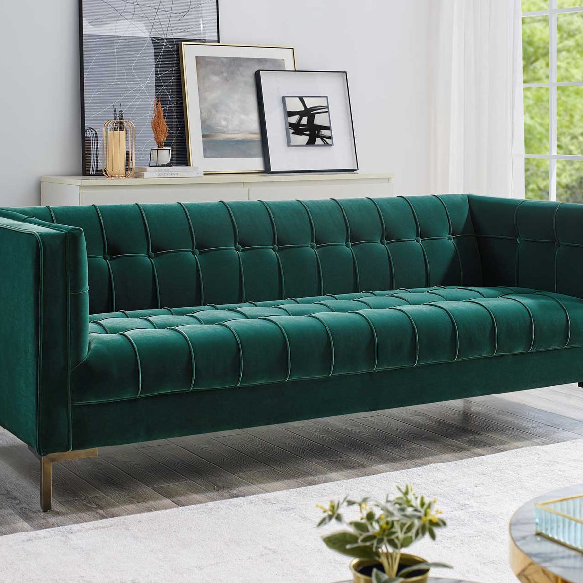 Isaac Green Velvet Sofa | Steve Silver, image size:1200x1200