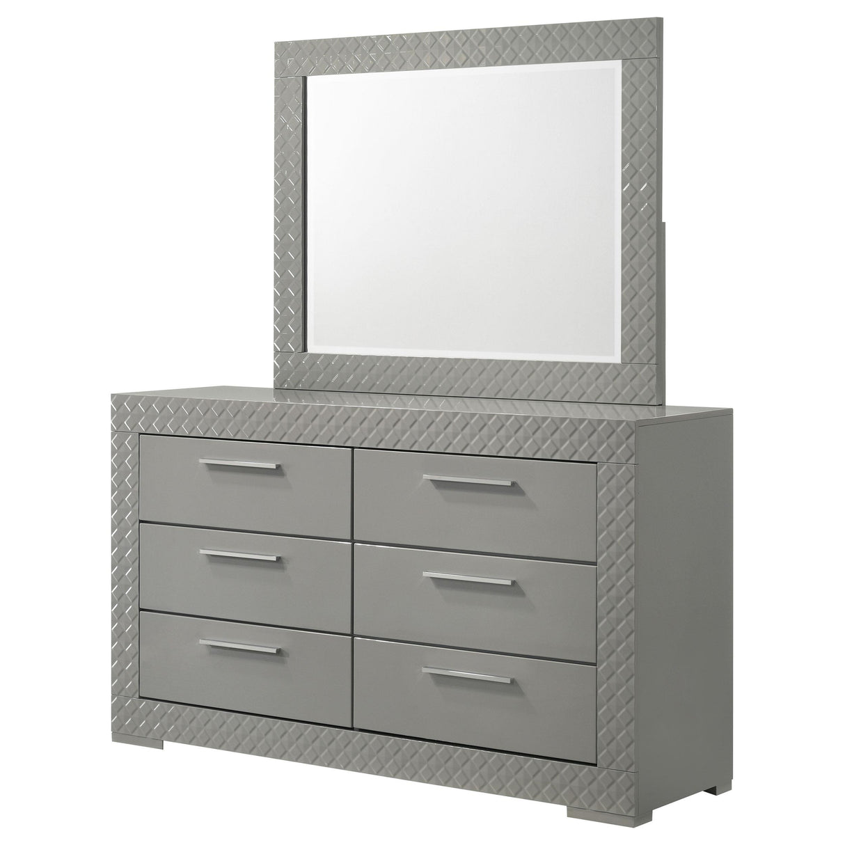 Ives Gray High Gloss 6-Drawer Dresser and Mirror from Coaster - Luna Furniture