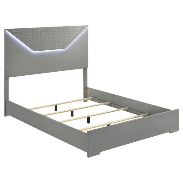 Ives Gray High Gloss Queen Panel Bed LED Headboard