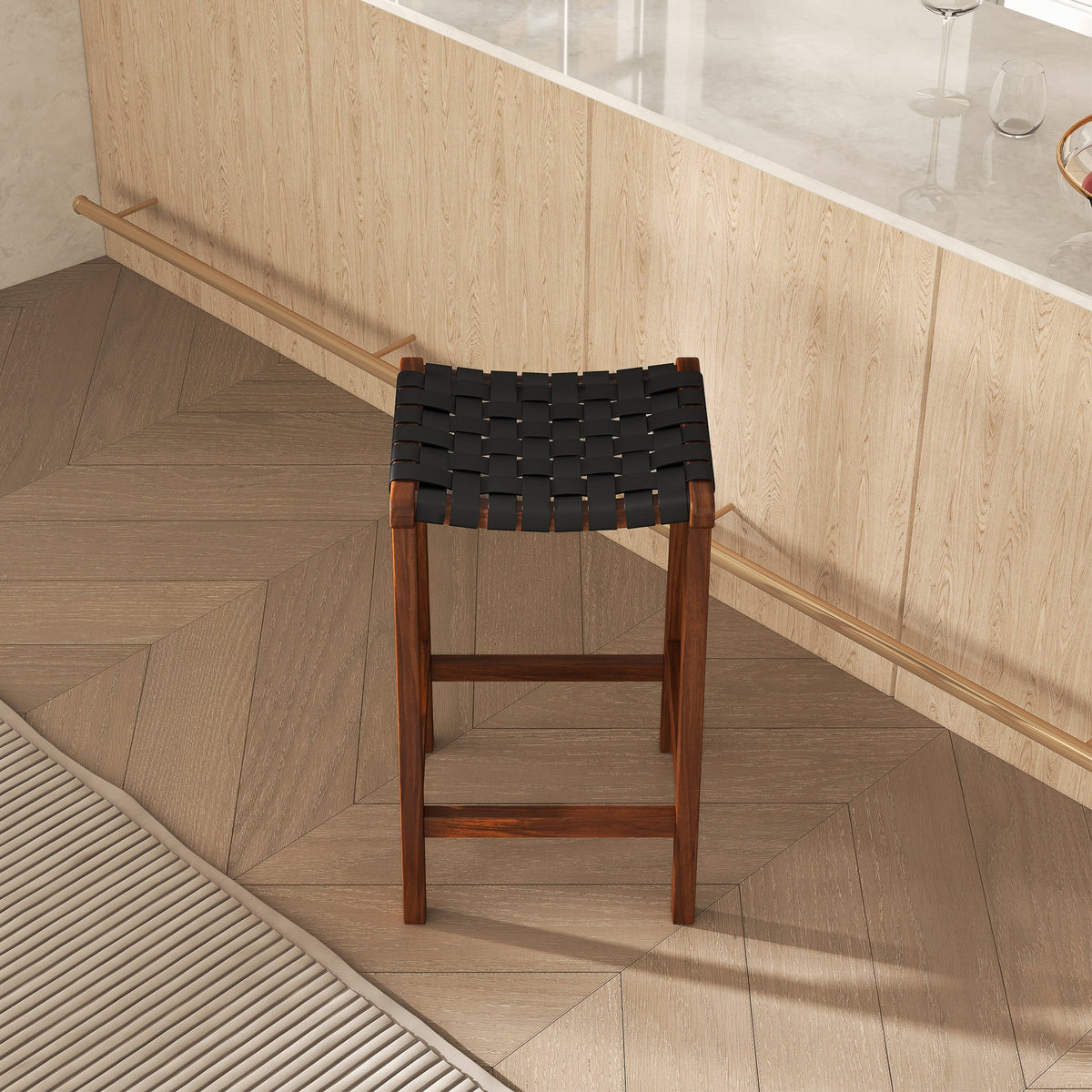 James Mid-Century Modern Genuine Black Leather 29" Bar Stool from Ashcroft Furniture - Luna Furniture