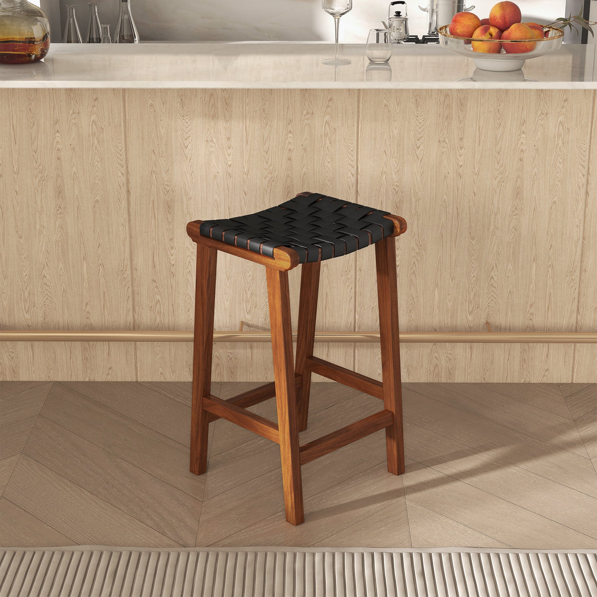 James Mid-Century Modern Genuine Black Leather 29" Bar Stool from Ashcroft Furniture - Luna Furniture