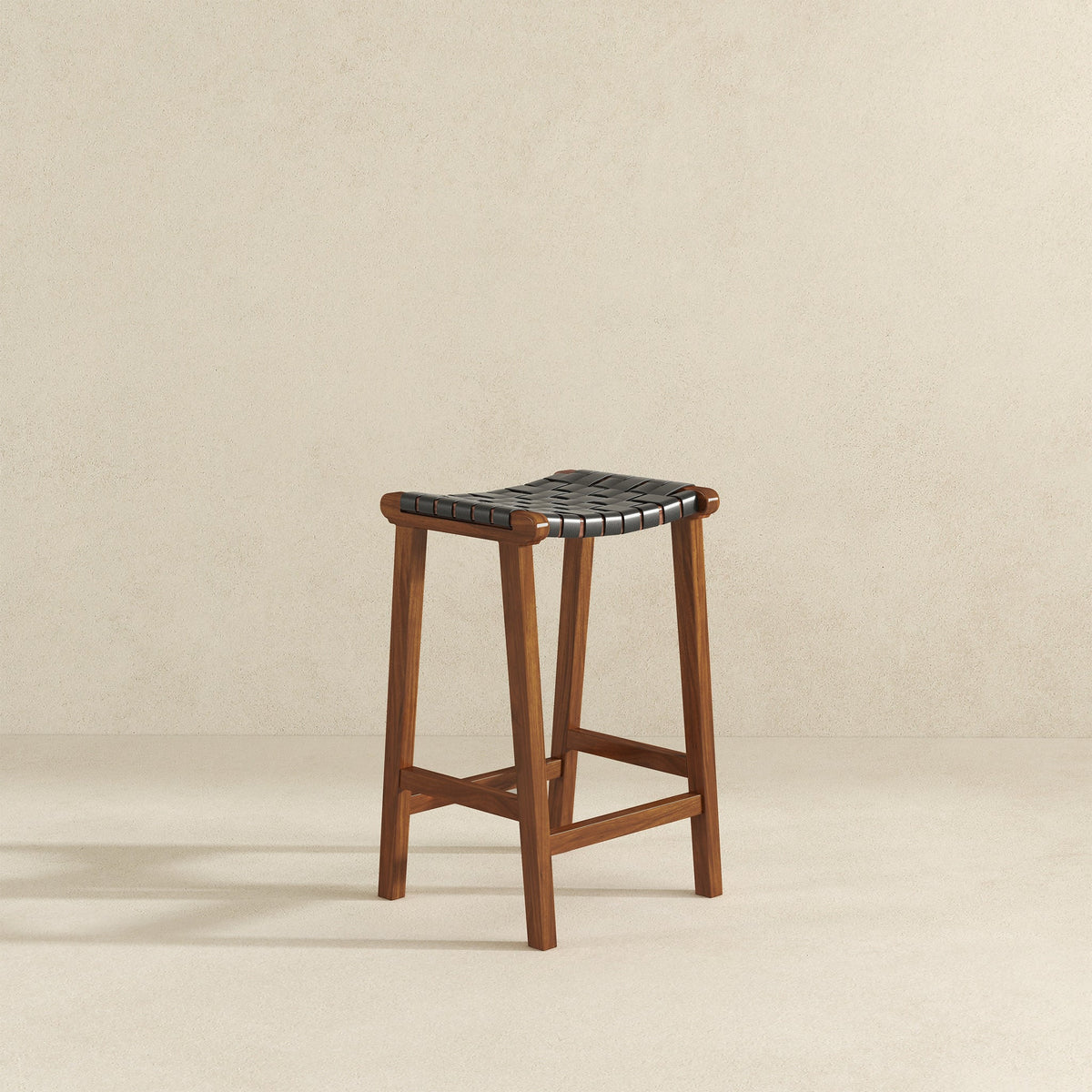 James Mid-Century Modern Genuine Black Leather 29" Bar Stool from Ashcroft Furniture - Luna Furniture