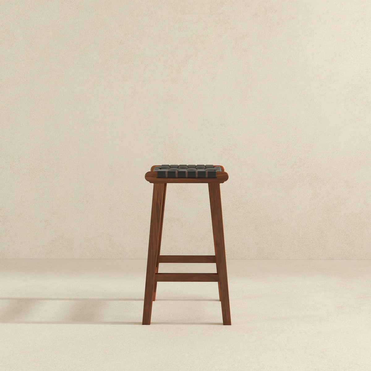 James Mid-Century Modern Genuine Black Leather 29" Bar Stool from Ashcroft Furniture - Luna Furniture