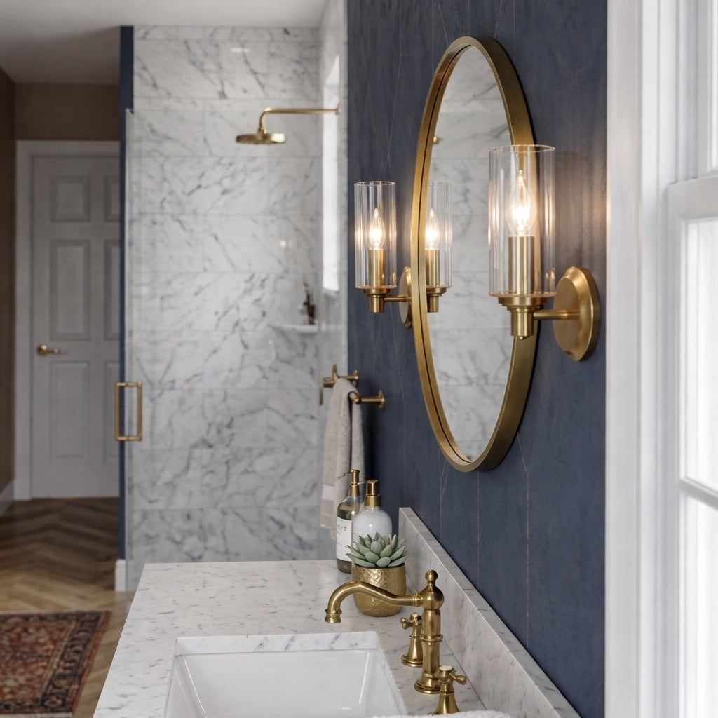Jardin Single Light Wall Sconce with Clear Ribbed Glass and Satin Brass from Ashcroft Furniture - Luna Furniture