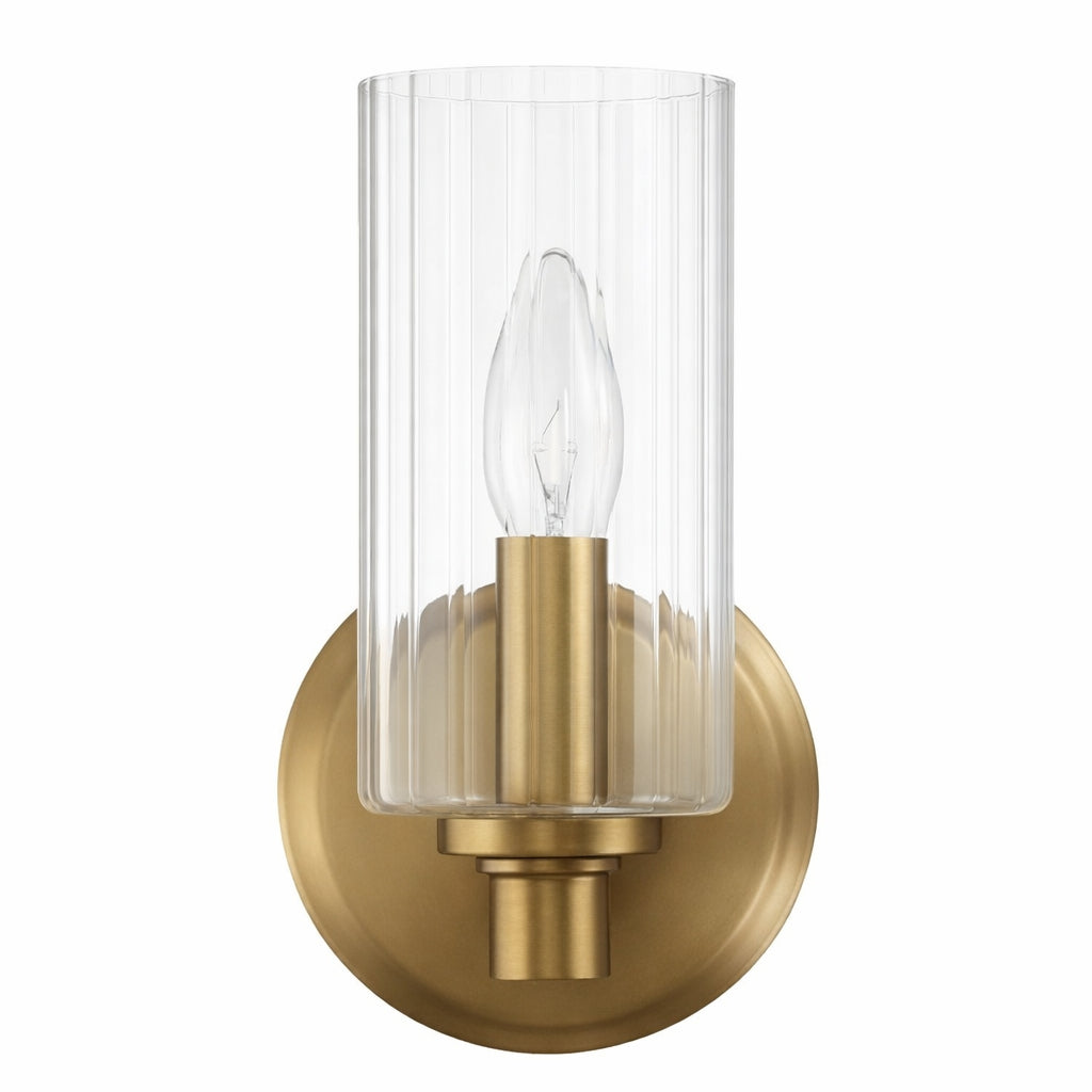 Jardin Single Light Wall Sconce with Clear Ribbed Glass and Satin Brass from Ashcroft Furniture - Luna Furniture