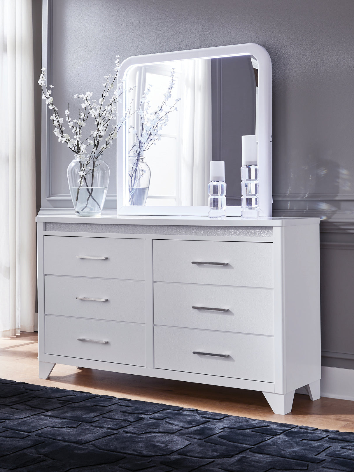 Jarlee White King Panel Bed, Dresser, Mirror and Nightstand from Ashley Furniture - Luna Furniture