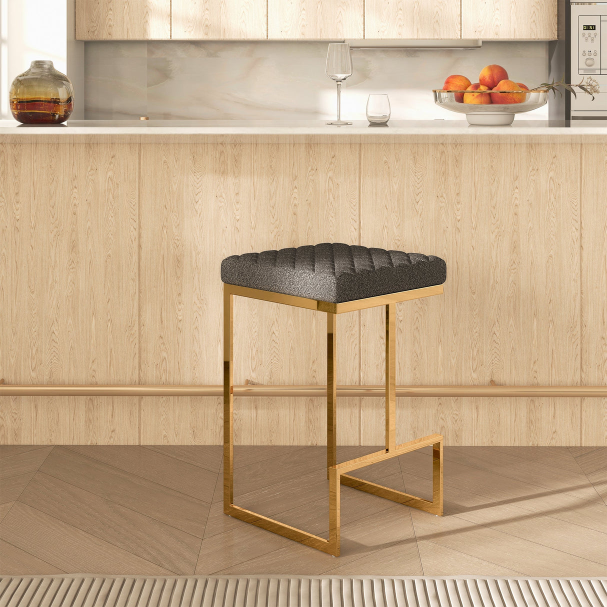Joel Mid Century Modern Luxury Upholstered Stool 25.5" / Grey Boucle from Ashcroft Furniture - Luna Furniture