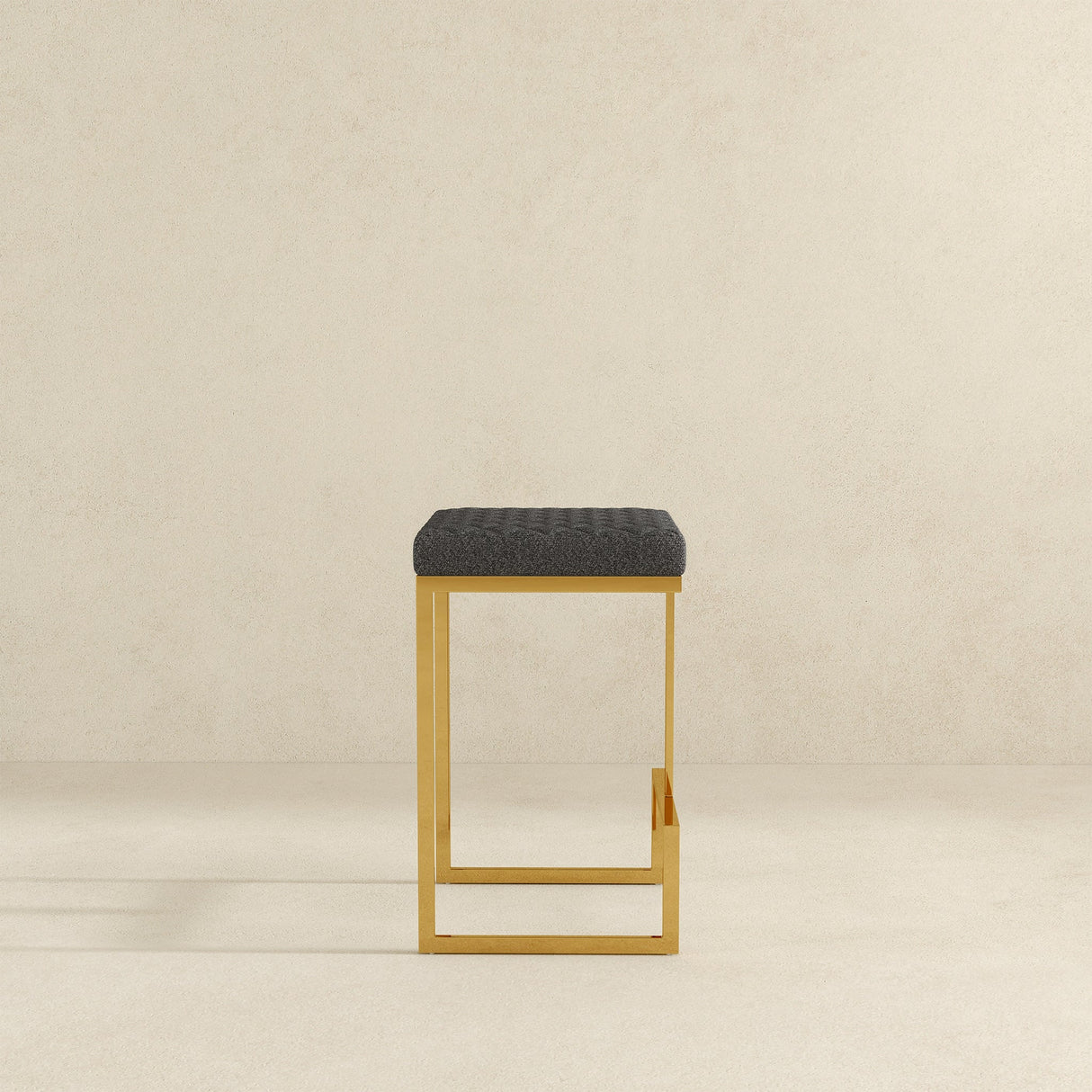 Joel Mid Century Modern Luxury Upholstered Stool 25.5" / Grey Boucle from Ashcroft Furniture - Luna Furniture