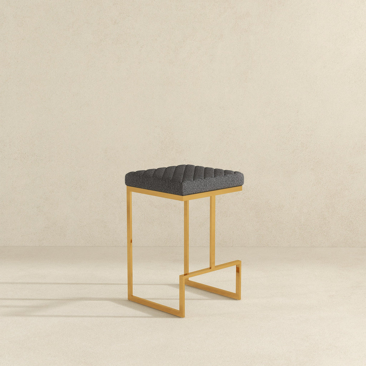 Joel Mid Century Modern Luxury Upholstered Stool 25.5" / Grey Boucle from Ashcroft Furniture - Luna Furniture