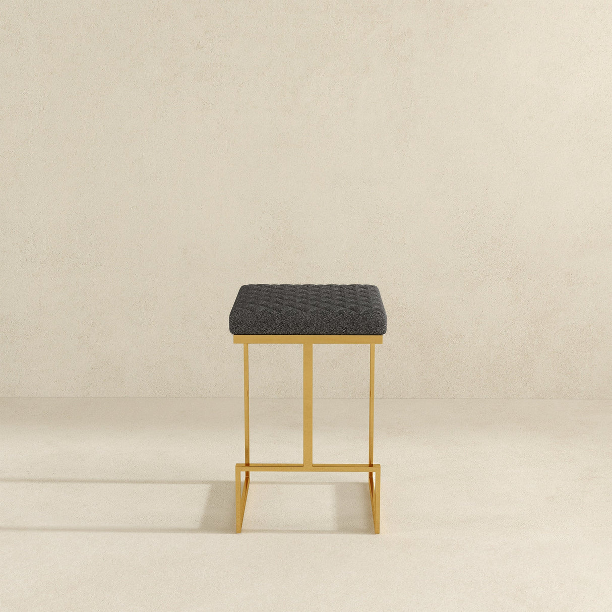 Joel Mid Century Modern Luxury Upholstered Stool 25.5" / Grey Boucle from Ashcroft Furniture - Luna Furniture