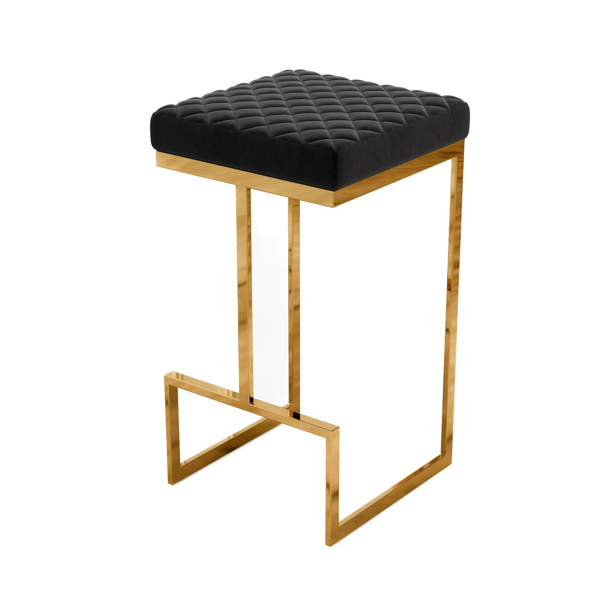 Joel Mid Century Modern Luxury Upholstered Stool 29.5" / Black Velvet from Ashcroft Furniture - Luna Furniture