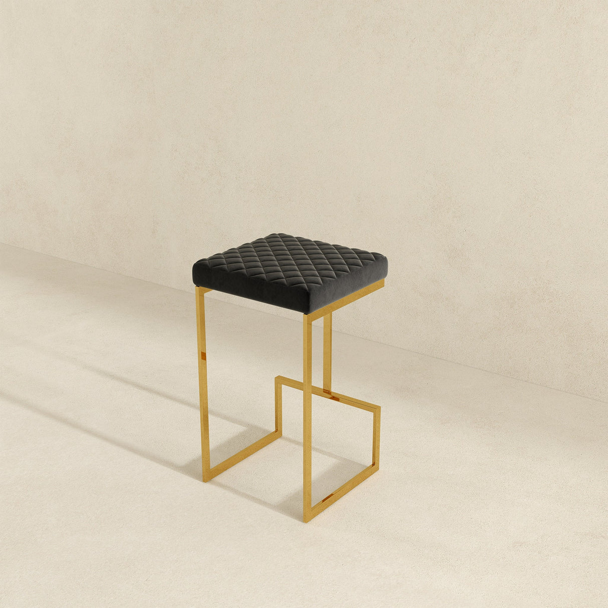 Joel Mid Century Modern Luxury Upholstered Stool 29.5" / Black Velvet from Ashcroft Furniture - Luna Furniture