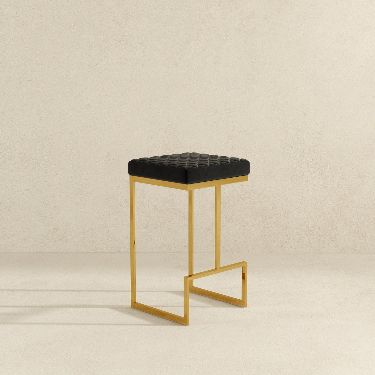 Joel Mid Century Modern Luxury Upholstered Stool 29.5" / Black Velvet from Ashcroft Furniture - Luna Furniture
