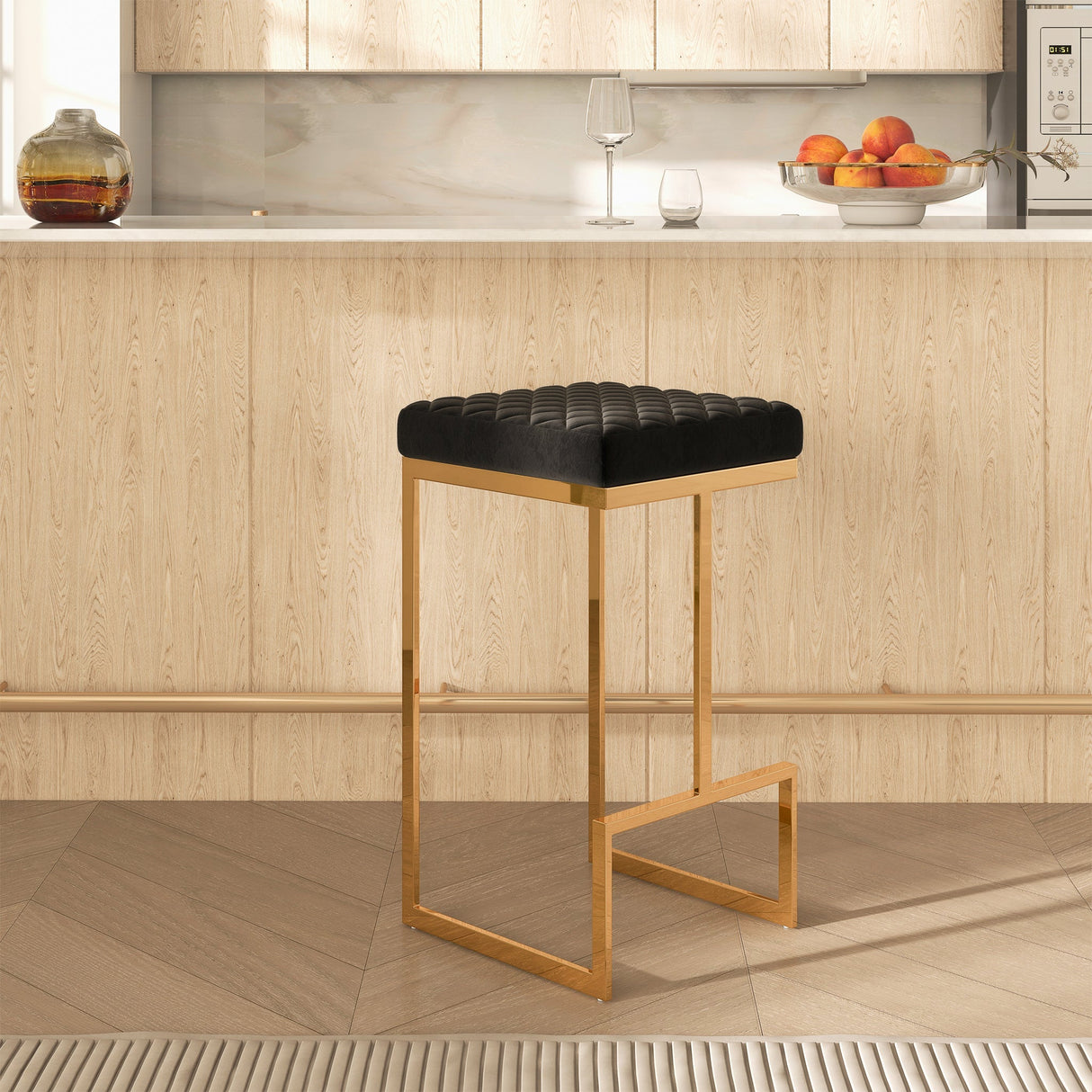 Joel Mid Century Modern Luxury Upholstered Stool 29.5" / Black Velvet from Ashcroft Furniture - Luna Furniture