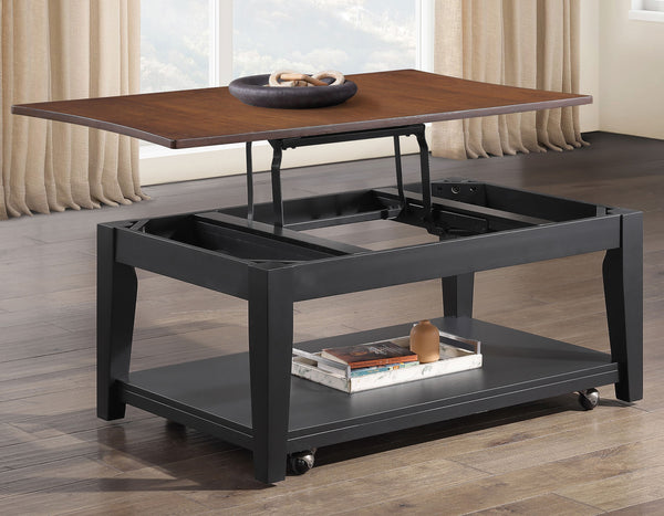 Joplin Walnut/Ebony Lift-Top Cocktail Table with Casters