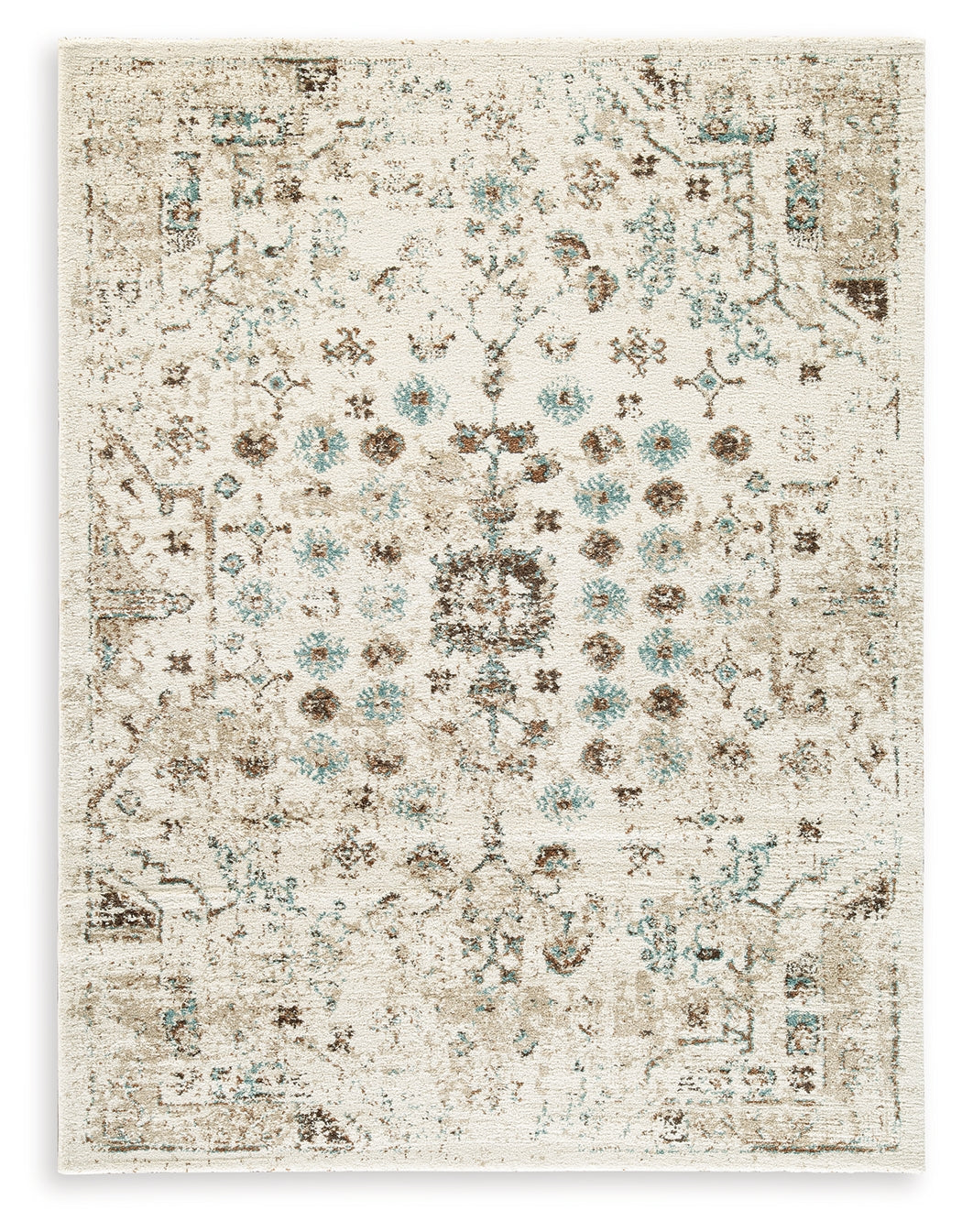 Jossler Ivory/Brown/Teal Large Rug from Ashley Furniture - Luna Furniture